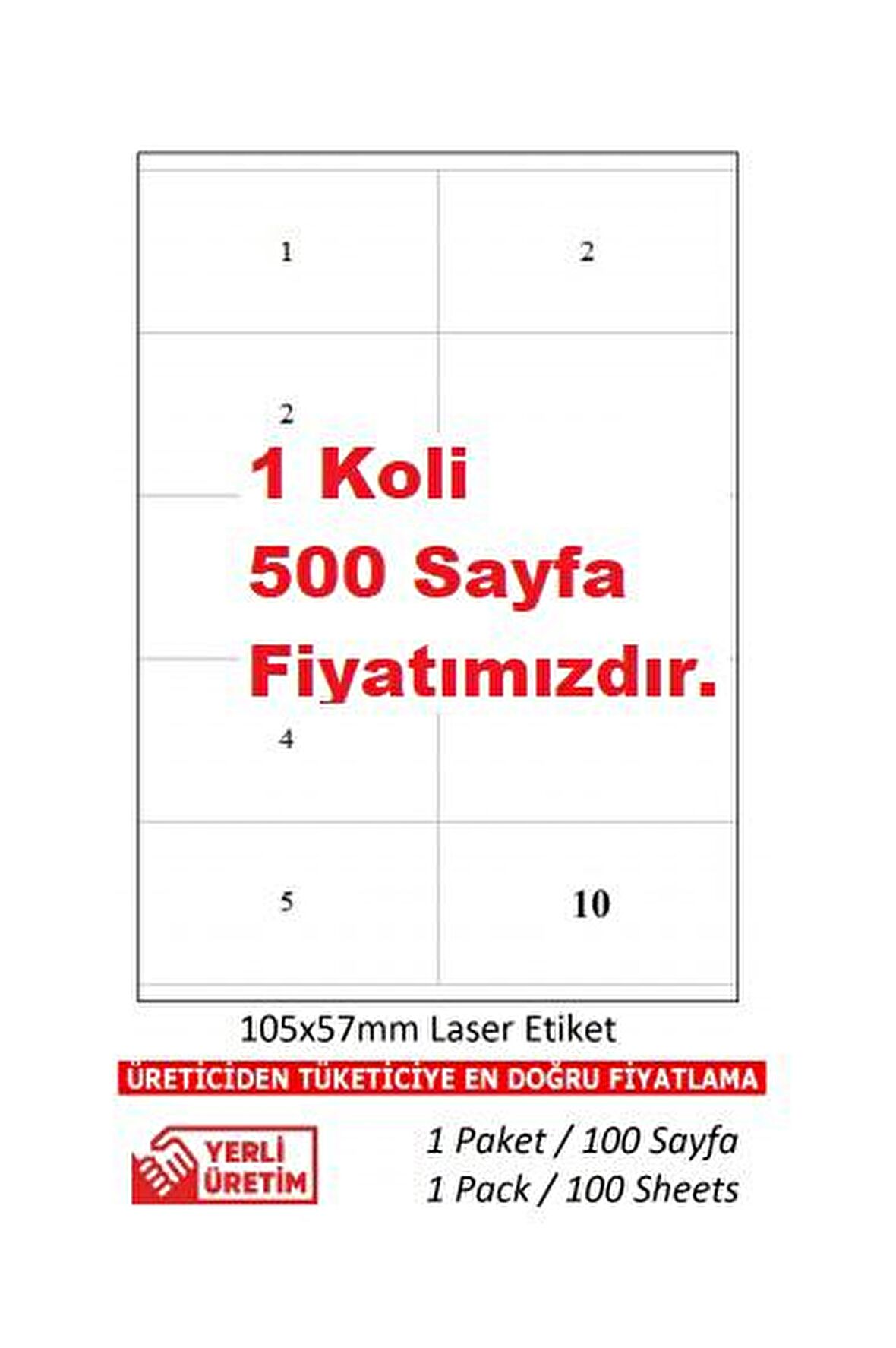 A1Etiket Tw-2610 500 A4 Sayfa Lazer Etiket  105 x 57 mm 1 A4 Sayfada 10 Etiket